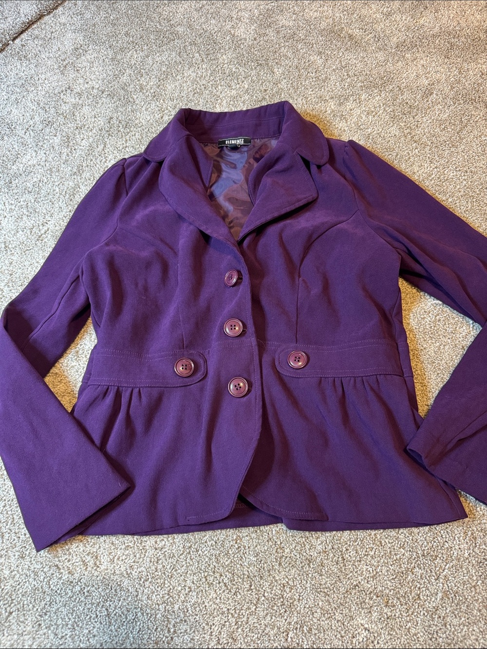 Purple Tailored Button Peplum Blazer